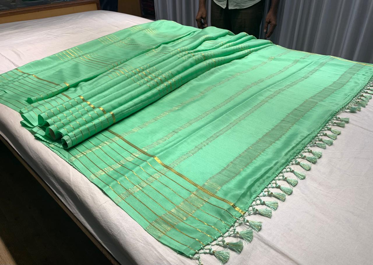 Pure Mysore Mint Green  color Saree  - Silk Mark Certified