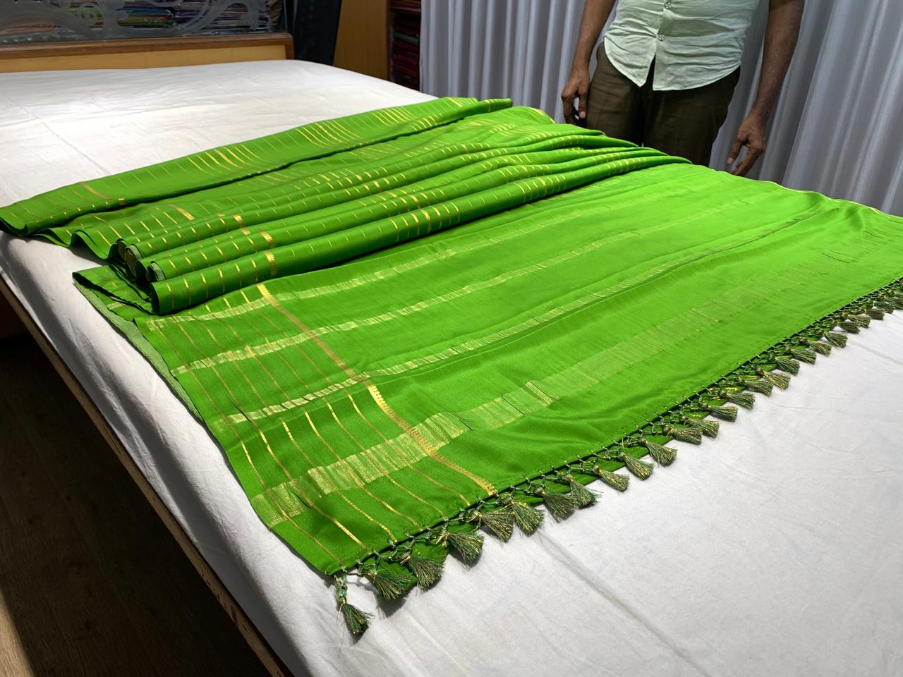 Pure Mysore Parrot Green color Saree  - Silk Mark Certified