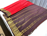 Pure Mysore Silk Chilli red color Saree With brown border - Silk Mark Certified