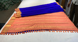Pure Mysore Silk Royal Blue color Saree With Salmon Pink border - Silk Mark Certified