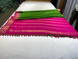 Pure Mysore Parrot Green color Saree With Dark Pink border - Silk Mark Certified