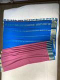 Pure Mysore Silk Flamingo Pink color Saree With Blue border - Silk Mark Certified