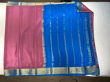 Pure Mysore Silk Flamingo Pink color Saree With Blue border - Silk Mark Certified