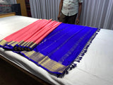 Pure Mysore Silk Watermelon pink color Saree With blue border - Silk Mark Certified