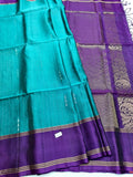 Teal color Soft Silk Saree with Majenta border & pallu