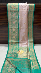 Pale Pink Banaras Katan Saree with Seagreen Border