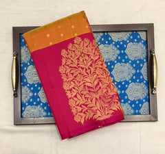 Papaya Orange Kanjivaram Silk Saree With Red Pallu