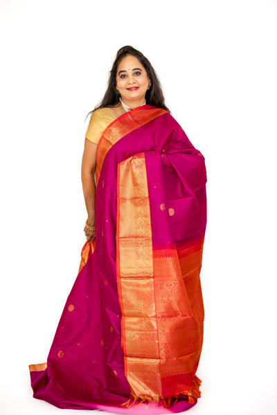 Paprika Red Kanjivaram Saree with Gold Zari Border