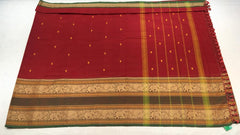 Paprika Red Mysore Silk Saree Pine Green Border