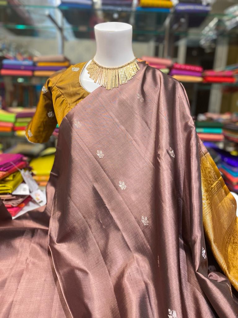 Pastel Brown Soft Silk saree with stitched blouse