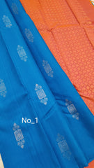 Pastel Red Soft Silk Saree with French Blue Pallu