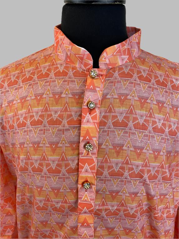 Peach Triangle Cotton Men's Kurta