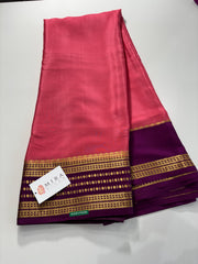 Peach Color Mysore Silk Saree With purple Border