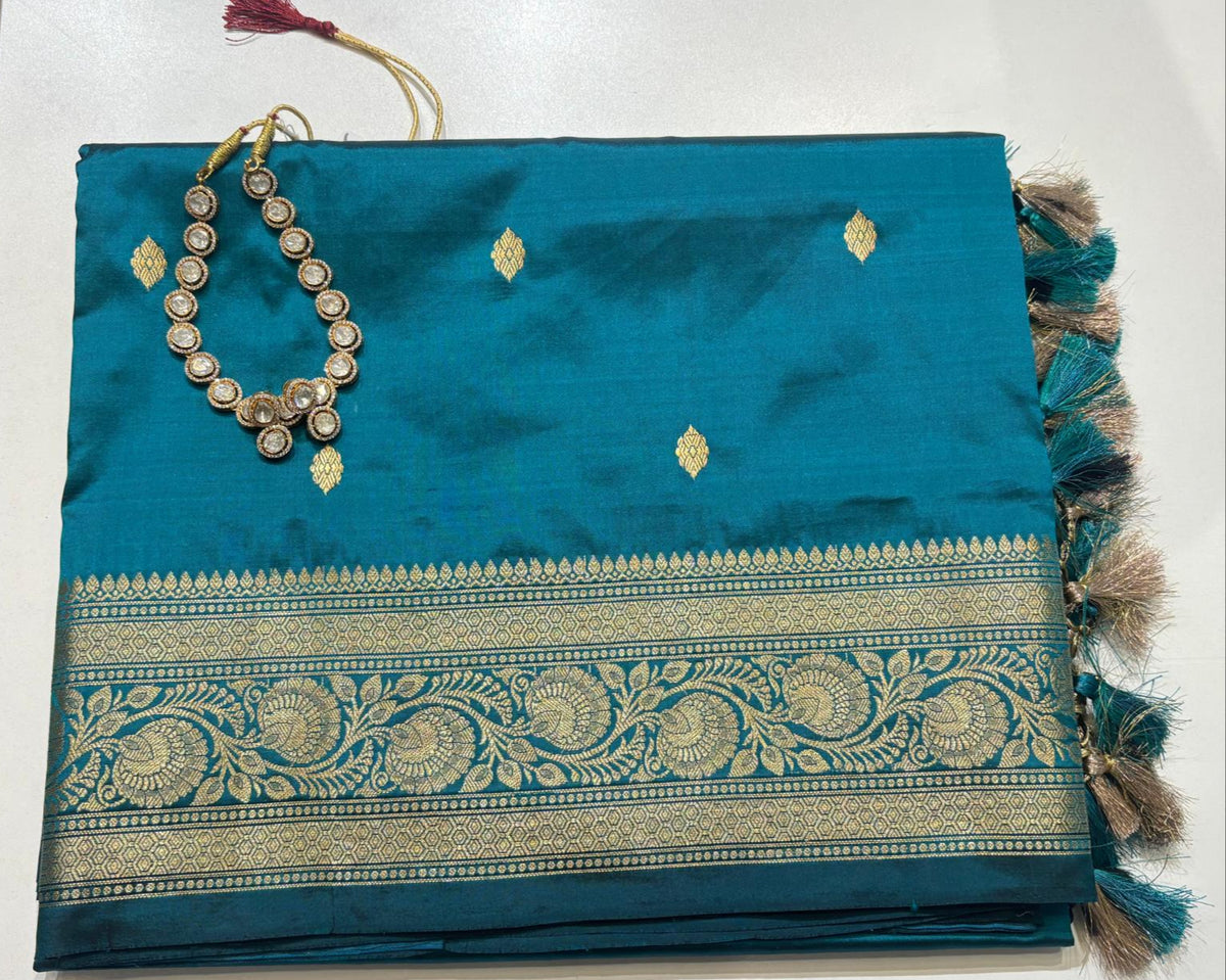 Peacock Blue Banaras Katan Saree
