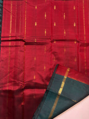 Peacock Green Kanjivaram Saree with Cherry Red Pallu