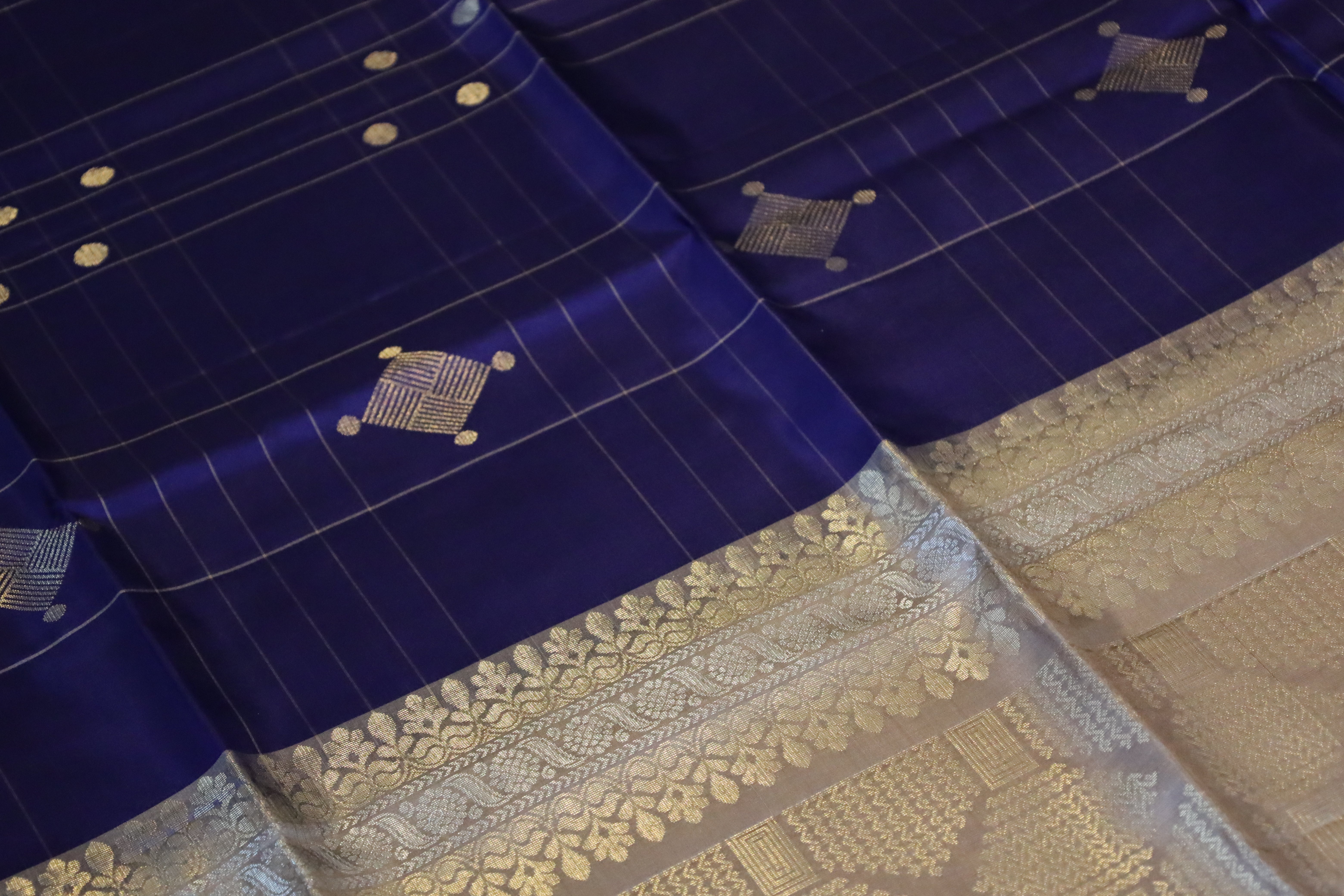 Persian Blue Soft Silk Saree With Grey Pallu 2