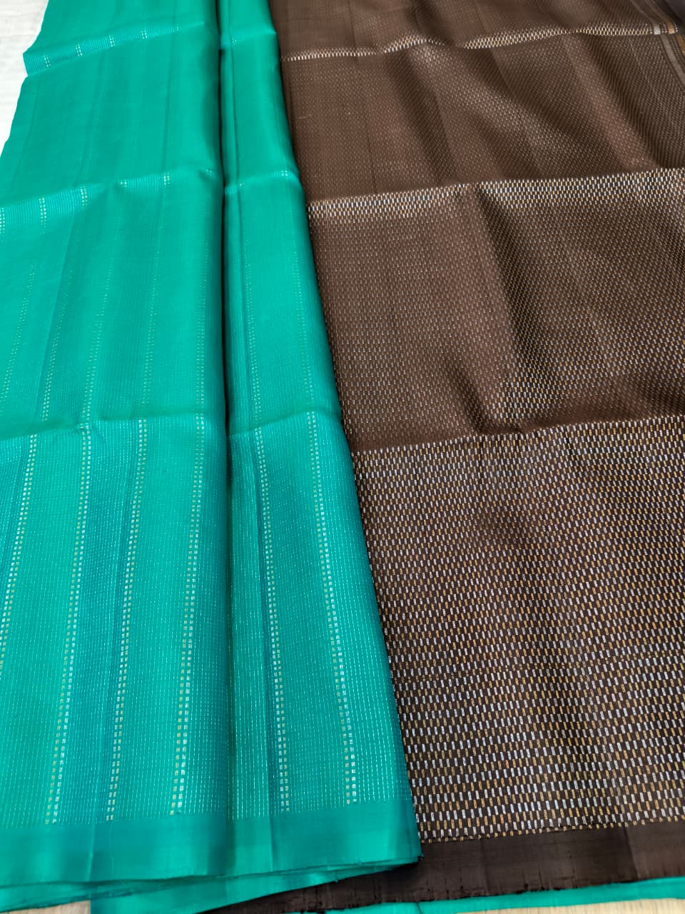Persian Green Soft Silk Saree with Black Pallu