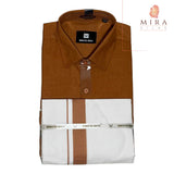 Twany brown men's shirt and dhoti set - MIRASILKS Twany brown men's shirt and dhoti set 