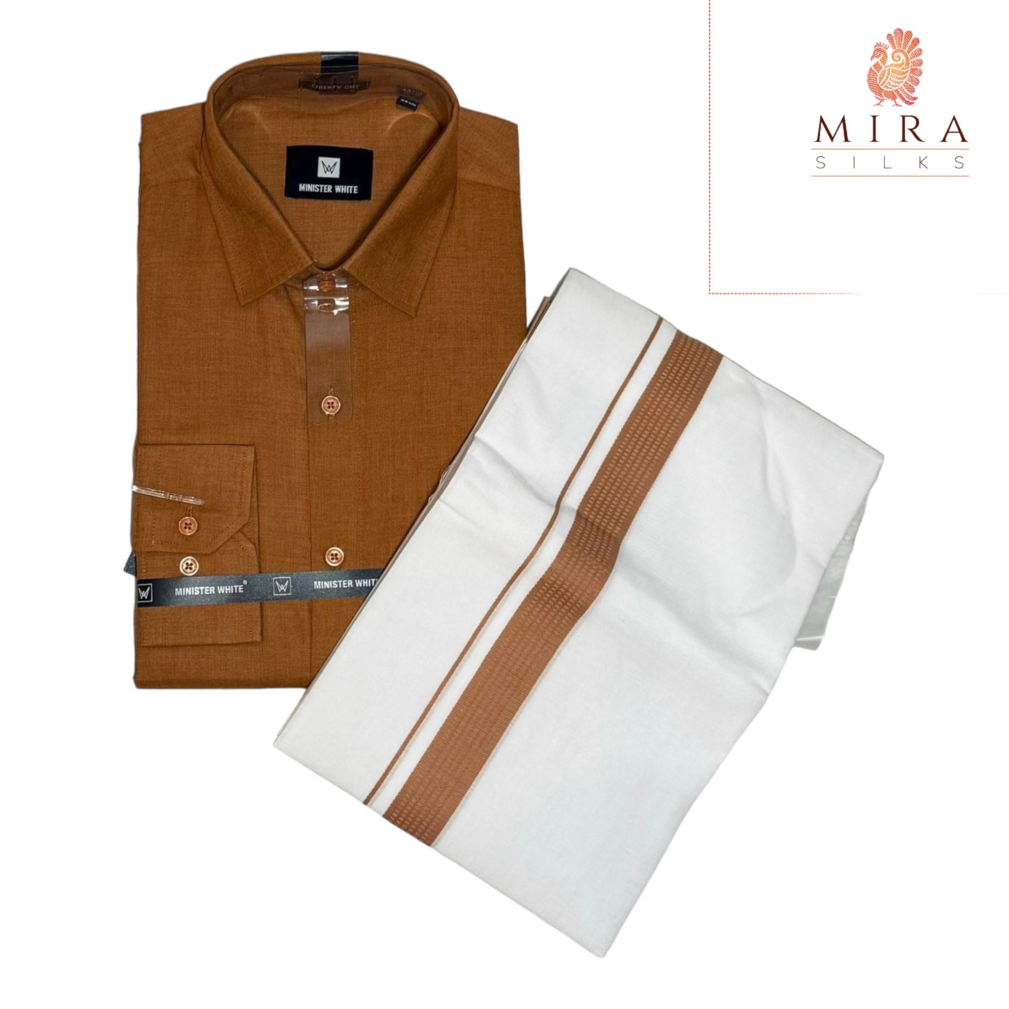 Twany brown men's shirt and dhoti set