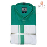 Jungle green men's shirt and dhoti set - MIRASILKS Jungle green men's shirt and dhoti set 
