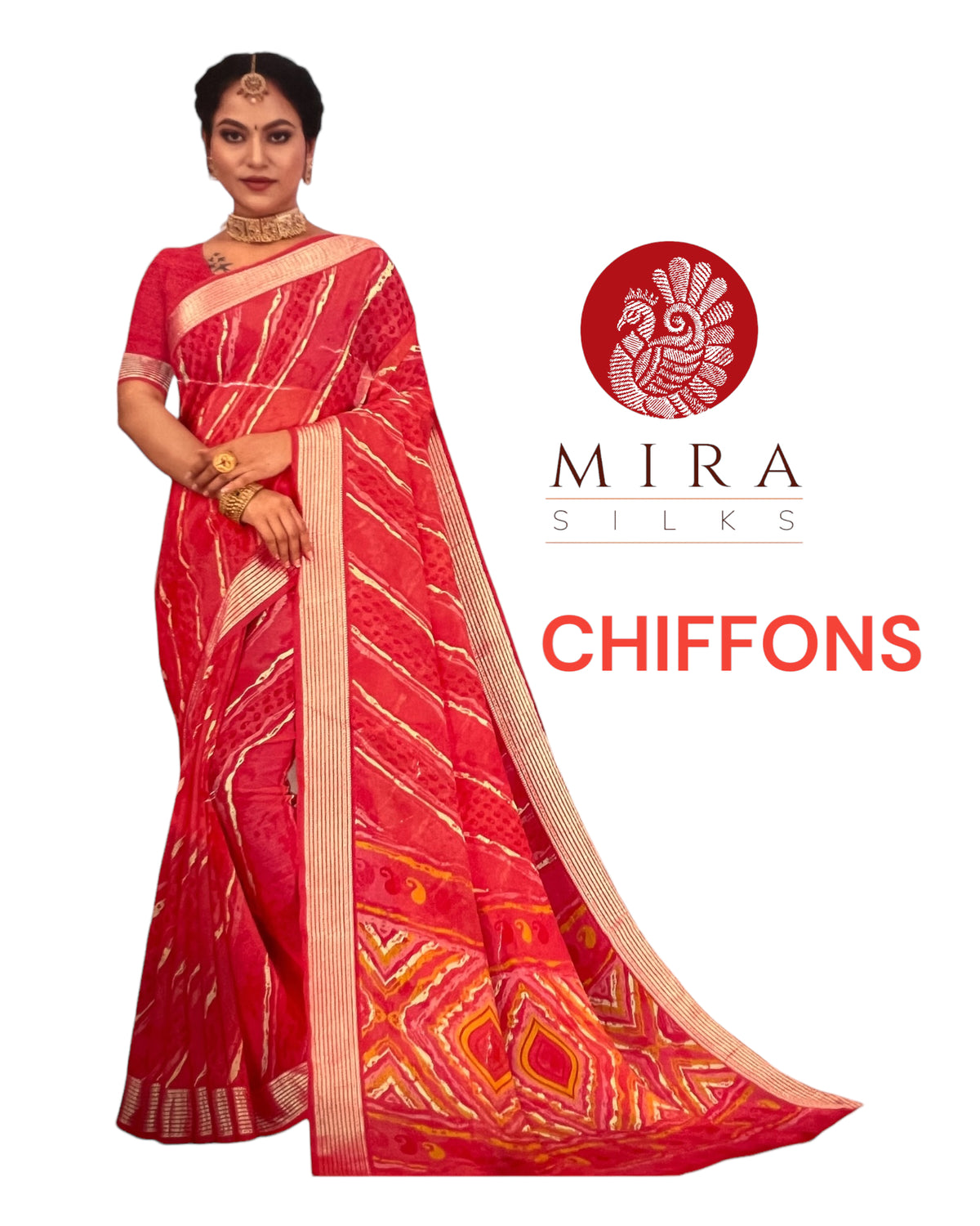 crimson red Chiffon saree