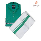 Jungle green men's shirt and dhoti set - MIRASILKS Jungle green men's shirt and dhoti set 