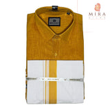 Gold men's shirt and dhoti set - MIRASILKS Gold men's shirt and dhoti set 