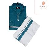 Ocean blue men's shirt and dhoti set - MIRASILKS Ocean blue men's shirt and dhoti set 
