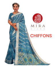 Cerulean Blue Lehariya Chiffon saree