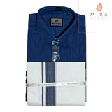Denim navy blue men's shirt and dhoti set - MIRASILKS Denim navy blue men's shirt and dhoti set 