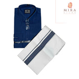 Denim navy blue men's shirt and dhoti set - MIRASILKS Denim navy blue men's shirt and dhoti set 