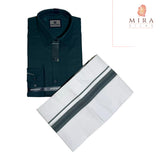 Aegean blue men's shirt and dhoti set - MIRASILKS Aegean blue men's shirt and dhoti set 