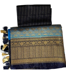 Blue semi tussar banaras sari