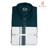 Aegean blue men's shirt and dhoti set - MIRASILKS Aegean blue men's shirt and dhoti set 