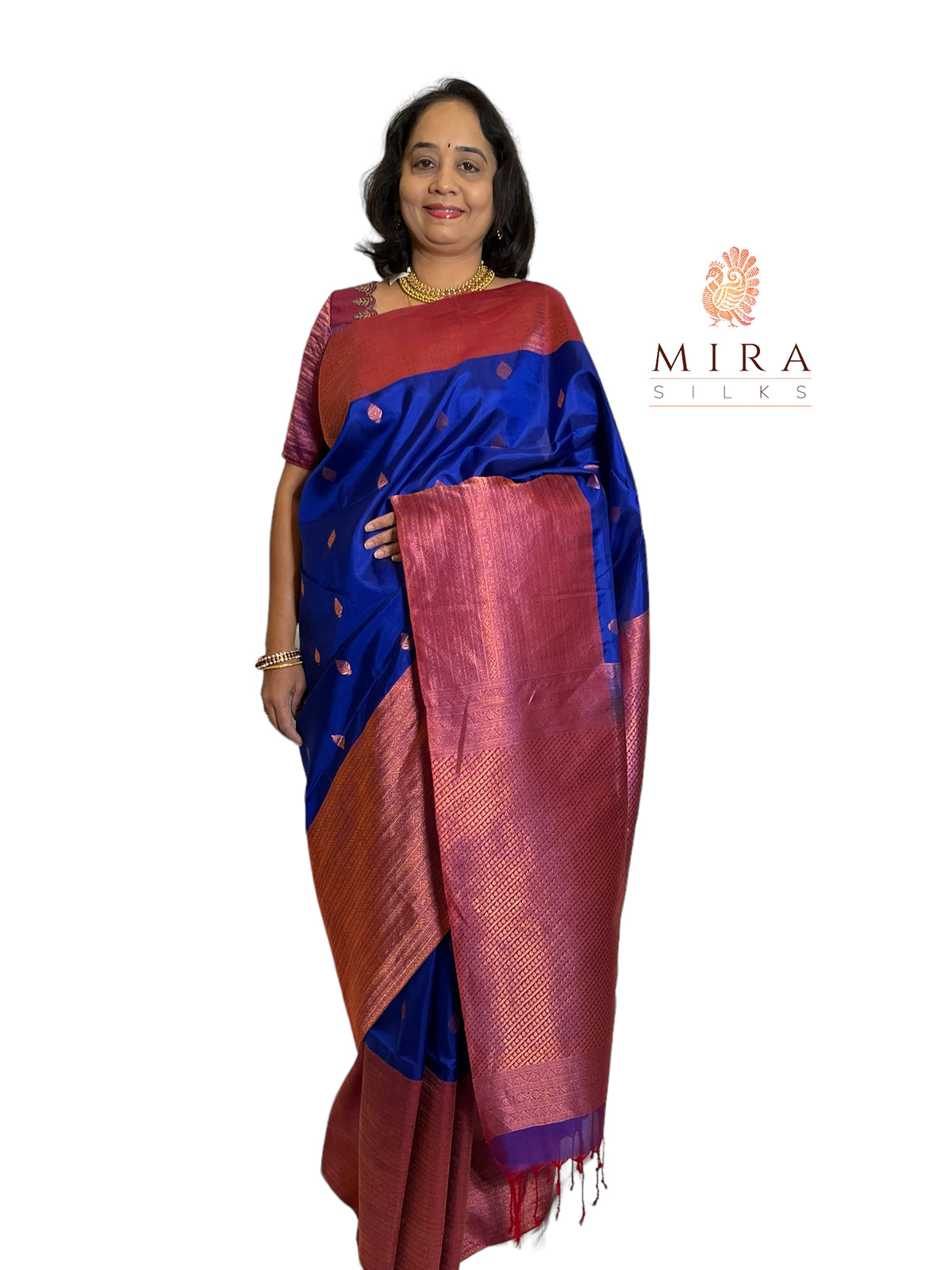 Royal blue with pink  soft silk with blouse