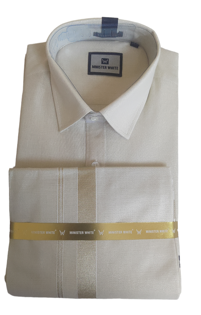 Men's Beige Tissue Dhoti and Shirt Set