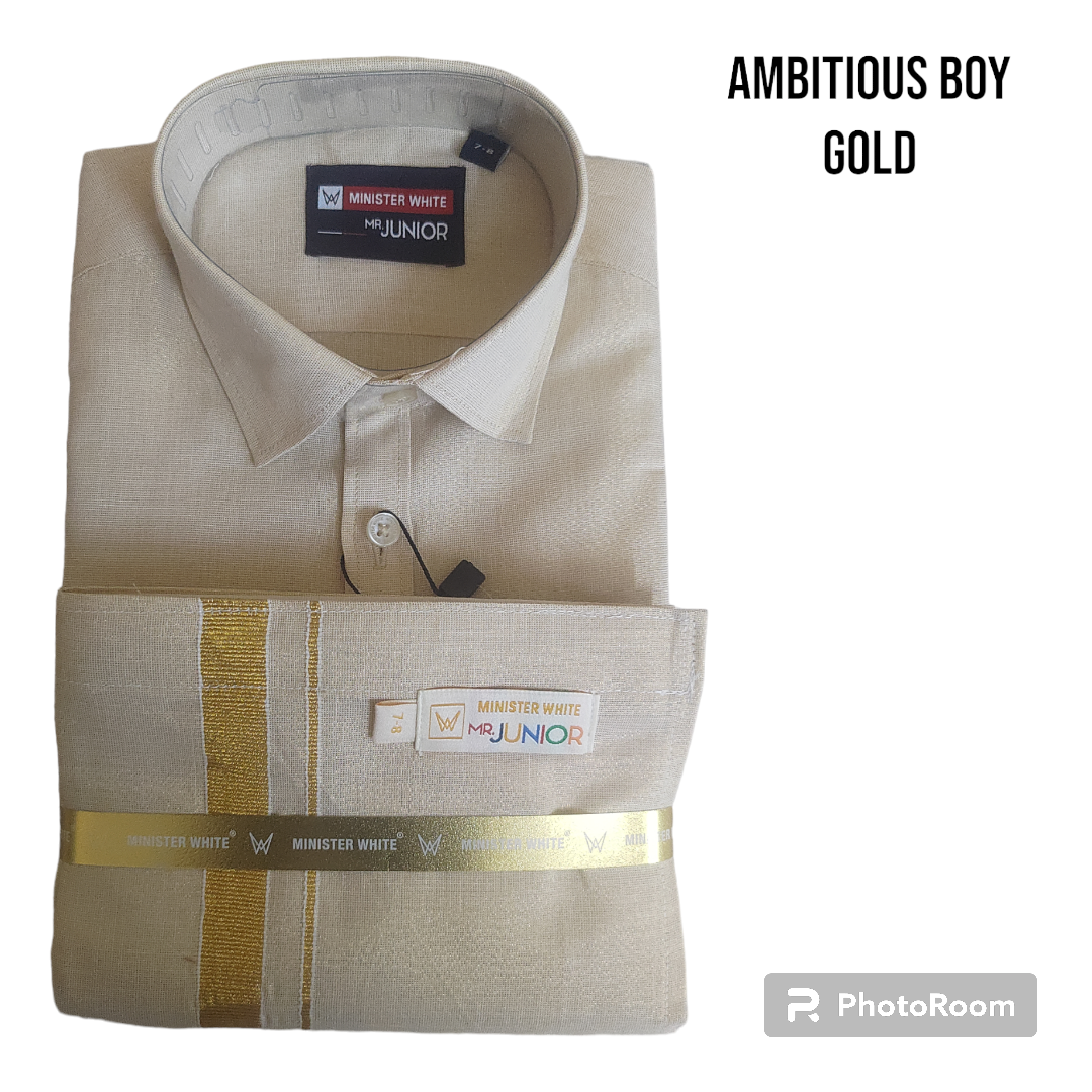 Mr.Junior Gold tissue Dhoti and Shirt Set(H/S)