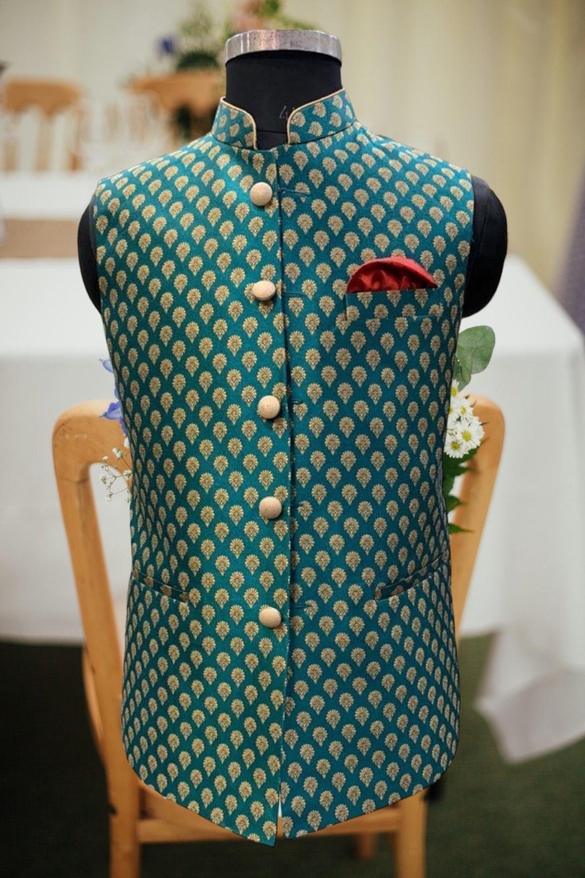 Indian Ethnic Men's Peacock Green Jacket