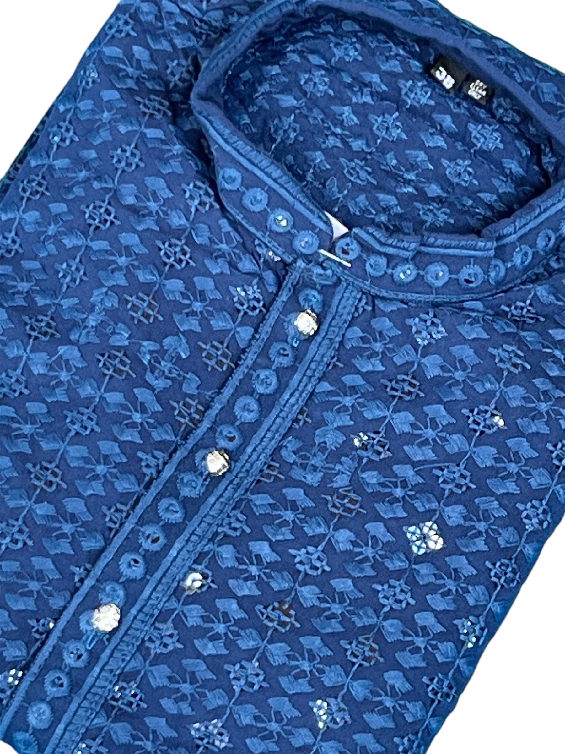 Lucknowi Chikankari kurta-blue