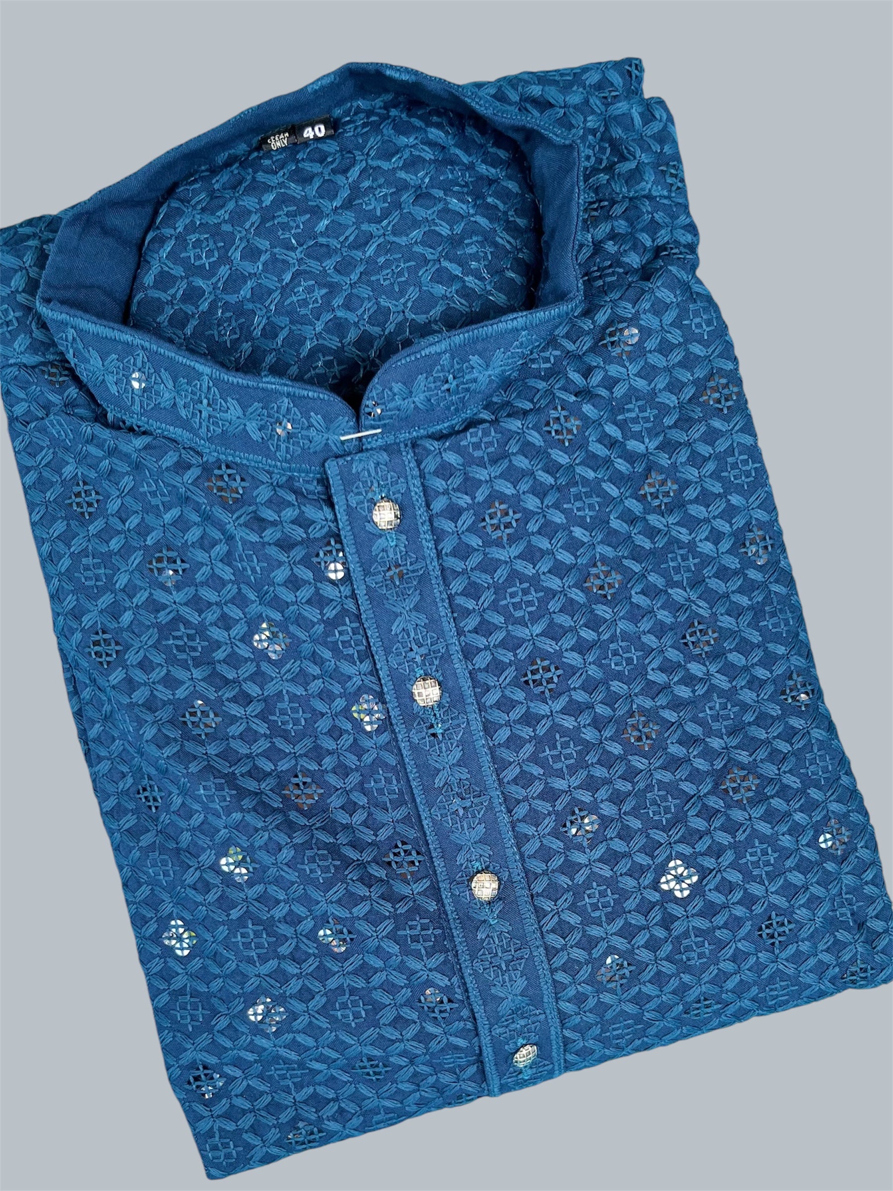 Lucknowi Chikankari kurta-blue