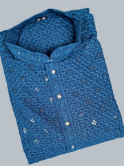 Lucknowi Chikankari kurta-blue