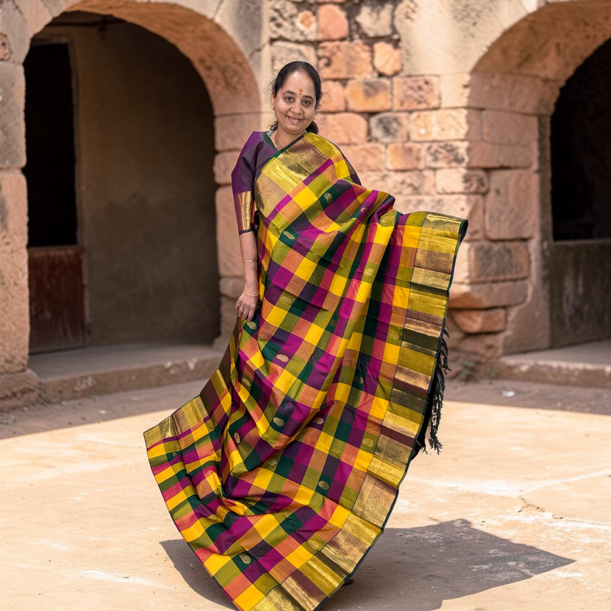 Kattam Kanjivaram Saree with Golden Zari