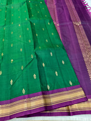 Pine Green Soft Silk Saree with Purple Pallu