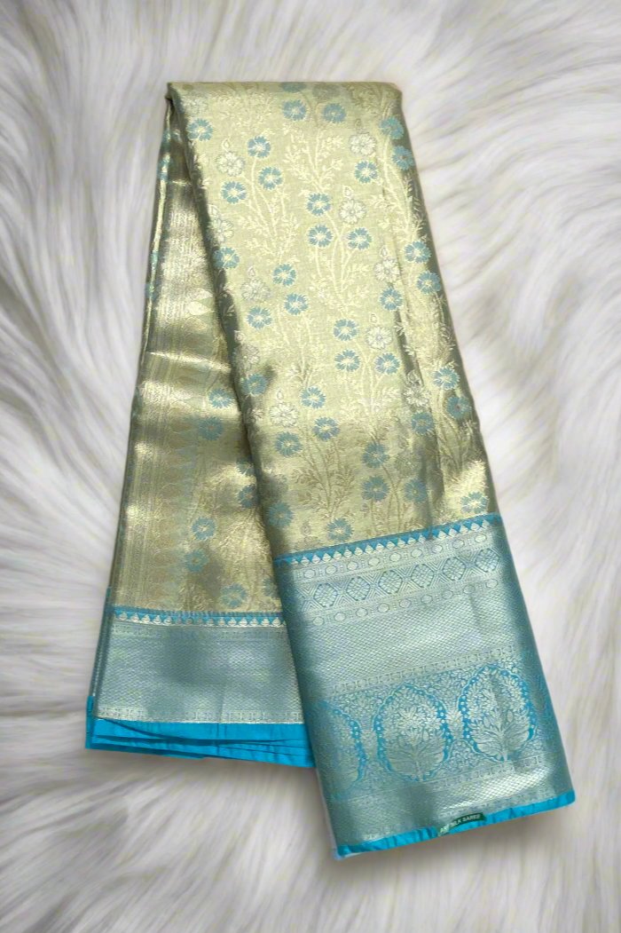 Pistachio Green Art Silk Saree With French Blue Border