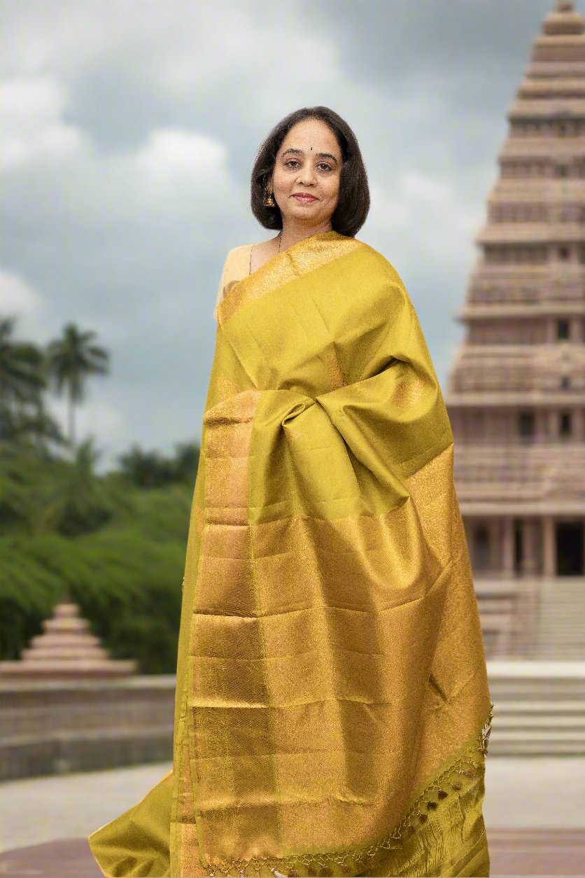 Pistachio Green with gold border Kanjivaram sari