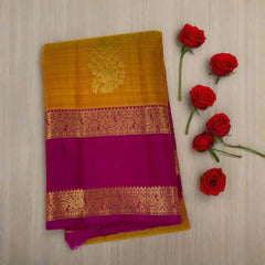 Pumpkin Orange Kanjivaram Saree With Mulberry Zari Pallu