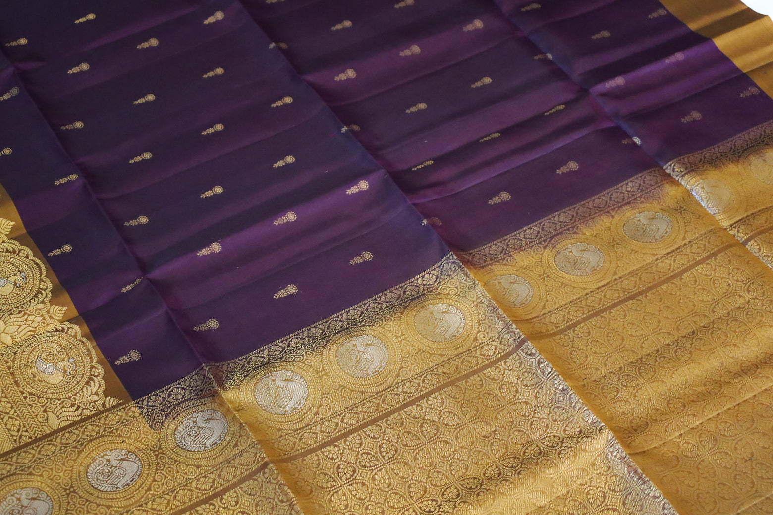 Purple Soft Silk Saree With Brass Gold Pallu