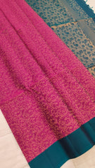 Raspberry Rose Soft Silk Saree with Dark Teal Pallu