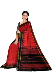 Red and Black Kanjivaram Saree With Black Pallu