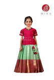 Red and Sea Green Pattu Pavadai Set | 1-2 years - MIRASILKS Red and Sea Green Pattu Pavadai Set | 1-2 years 